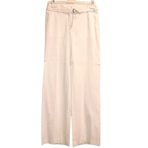 Escada Vintage Wide Leg Pant Belted Slacks Textured Cotton White Cream Off White